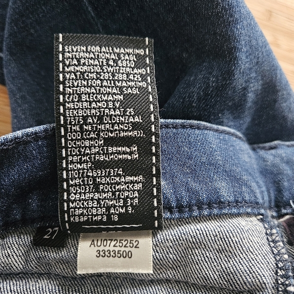 7 For All Mankind Georgia Pleated Pocket Flare Frayed Hem Jeans 27 Dark Winona 4 - Picture 7 of 14